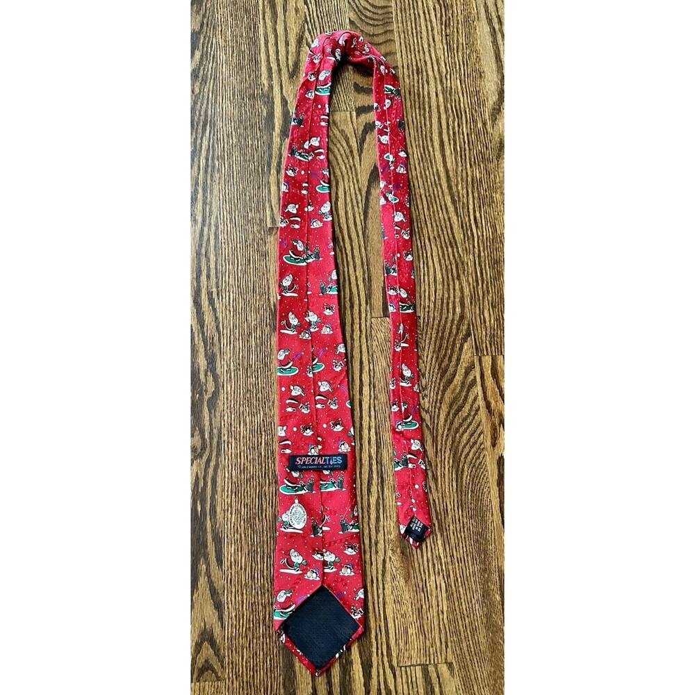 SpecialTies Hallmark Men's Red Santa Golfing Penguins Tie Holiday 100%‎ Silk EUC - Picture 5 of 8